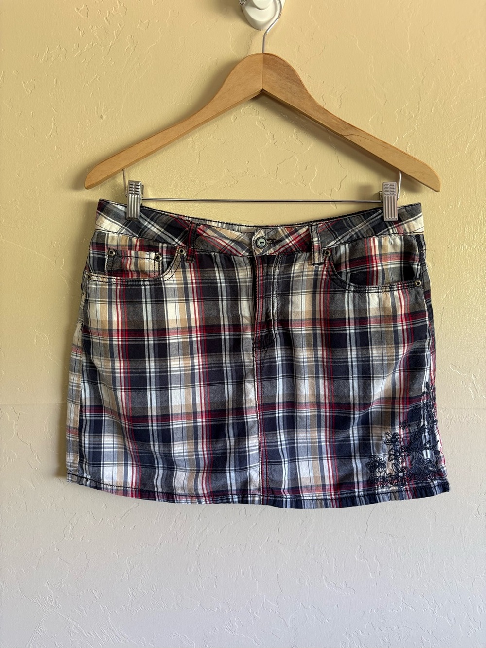 Y2K Faded Glory Plaid Checkered Skort Mini Skirt Embroidered 00s Vintage Size 8